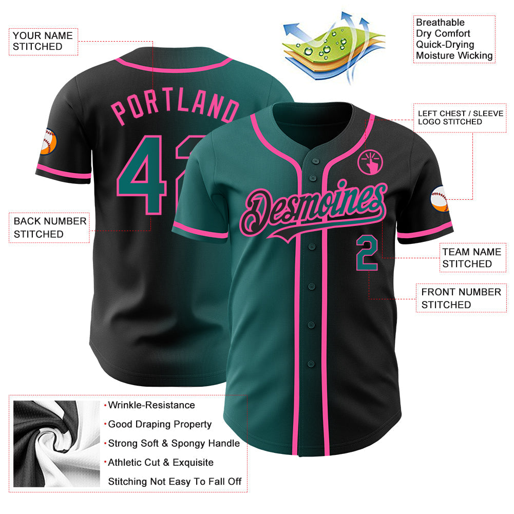 Custom Black Teal-Pink Authentic Gradient Fashion Baseball Jersey - Sky-Custom