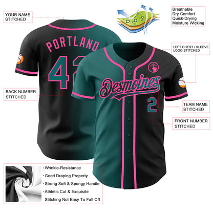 Custom Black Teal-Pink Authentic Gradient Fashion Baseball Jersey - Sky-Custom