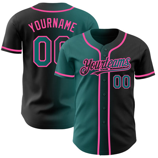 Custom Black Teal-Pink Authentic Gradient Fashion Baseball Jersey - Sky-Custom