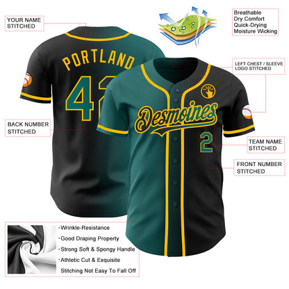 Custom Black Teal-Gold Authentic Gradient Fashion Baseball Jersey - Sky-Custom