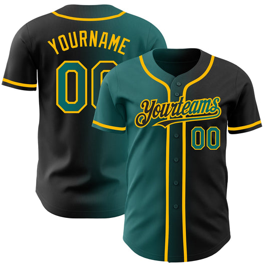 Custom Black Teal-Gold Authentic Gradient Fashion Baseball Jersey - Sky-Custom