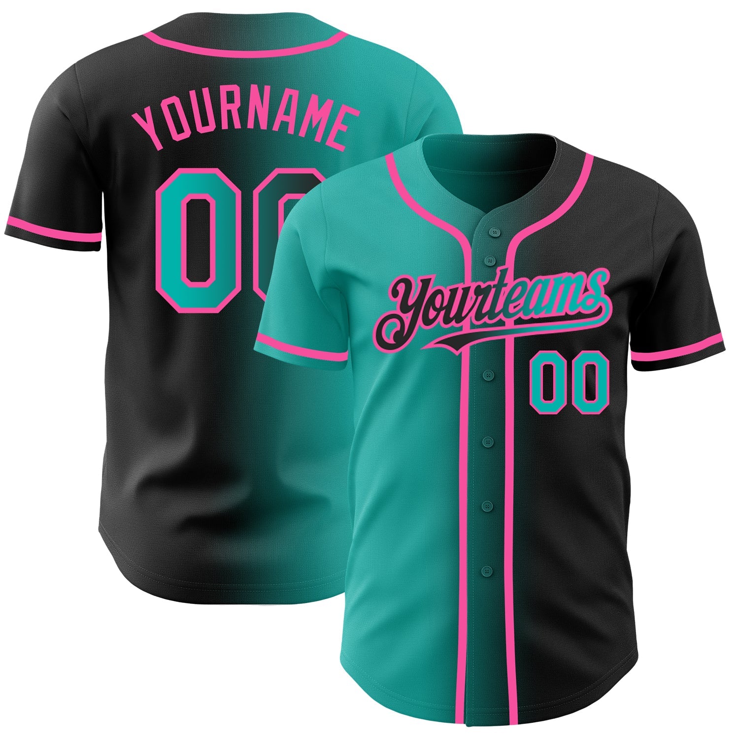 Custom Black Aqua-Pink Authentic Gradient Fashion Baseball Jersey - Sky-Custom