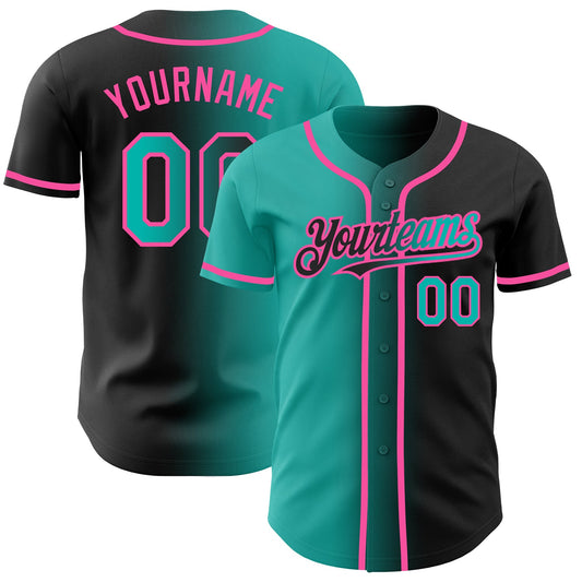 Custom Black Aqua-Pink Authentic Gradient Fashion Baseball Jersey - Sky-Custom