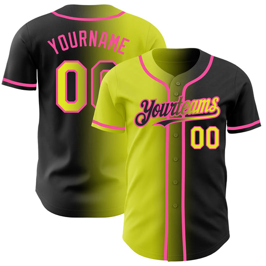 Custom Black Neon Yellow-Pink Authentic Gradient Fashion Baseball Jersey - Sky-Custom