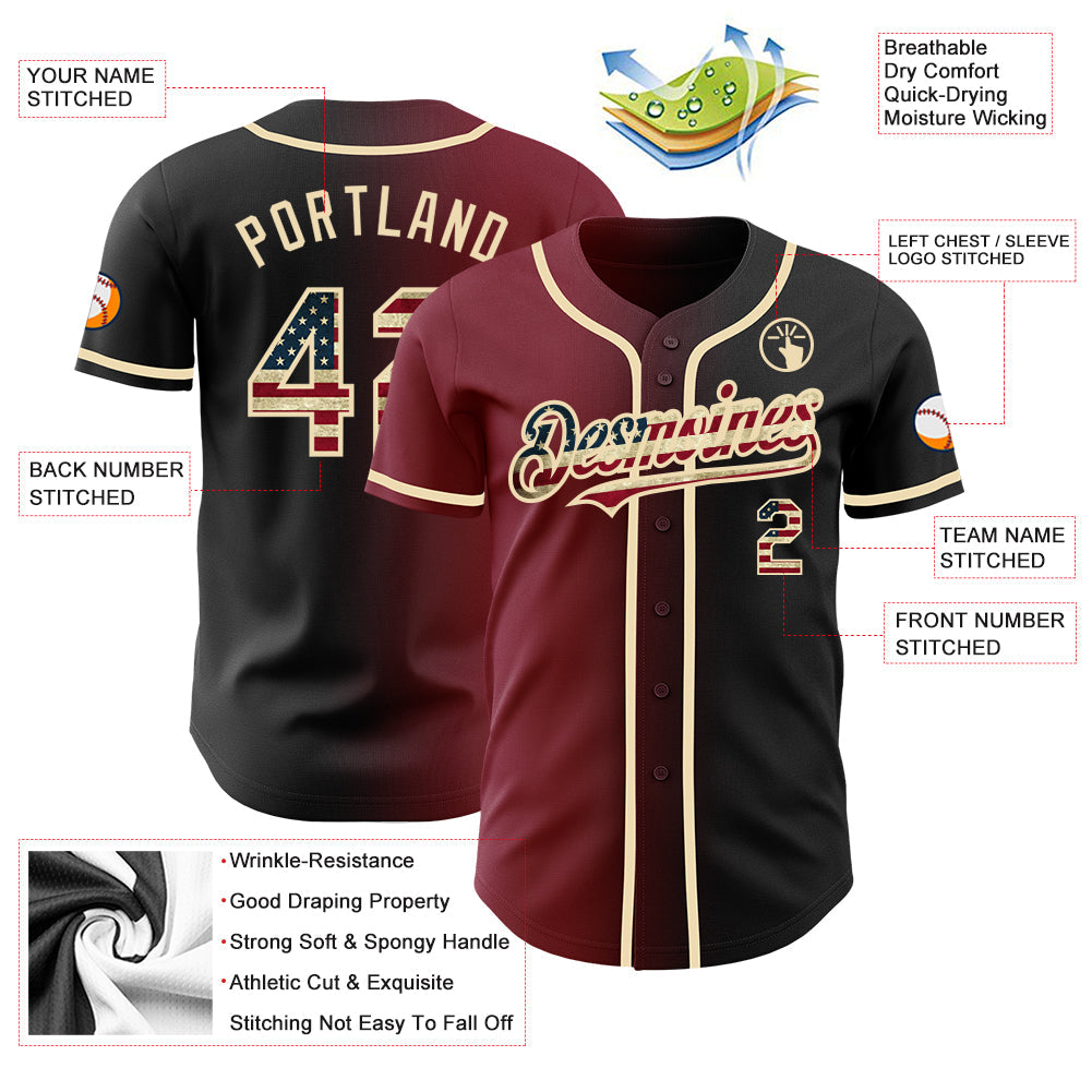 Custom Black Vintage USA Flag Crimson-City Cream Authentic Gradient Fashion Baseball Jersey - Sky-Custom