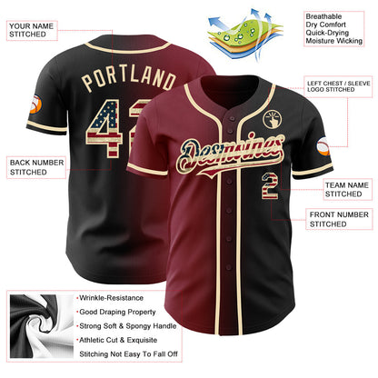Custom Black Vintage USA Flag Crimson-City Cream Authentic Gradient Fashion Baseball Jersey - Sky-Custom
