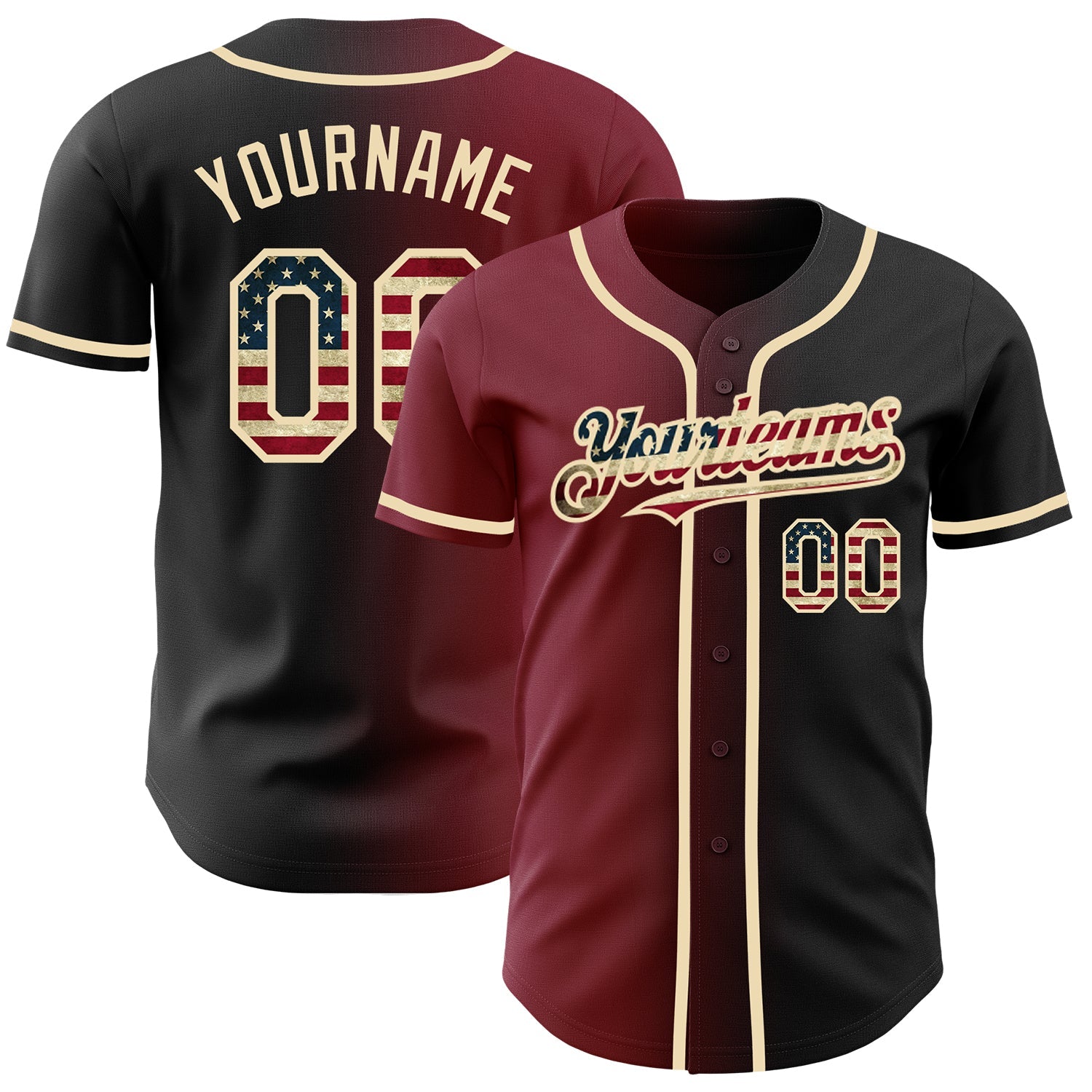 Custom Black Vintage USA Flag Crimson-City Cream Authentic Gradient Fashion Baseball Jersey - Sky-Custom