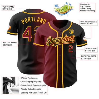 Custom Black Crimson-Gold Authentic Gradient Fashion Baseball Jersey - Sky-Custom
