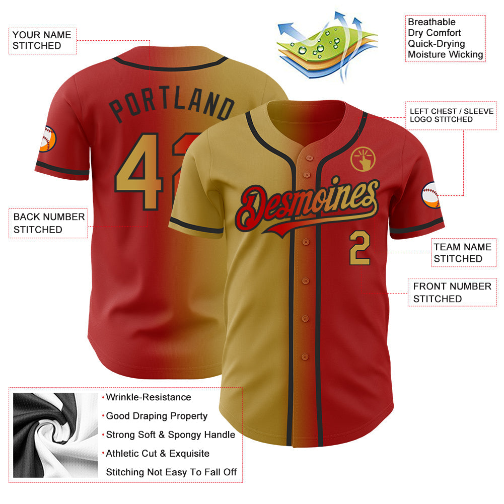Custom Red Old Gold-Black Authentic Gradient Fashion Baseball Jersey - Sky-Custom
