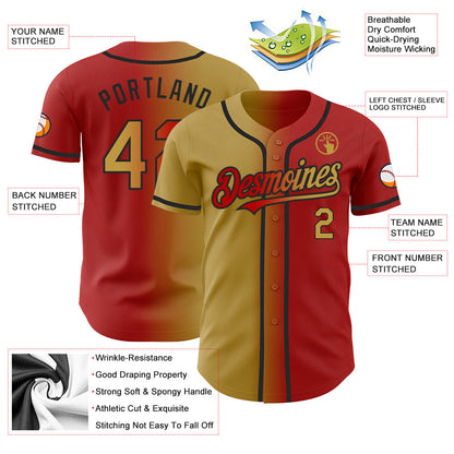Custom Red Old Gold-Black Authentic Gradient Fashion Baseball Jersey - Sky-Custom