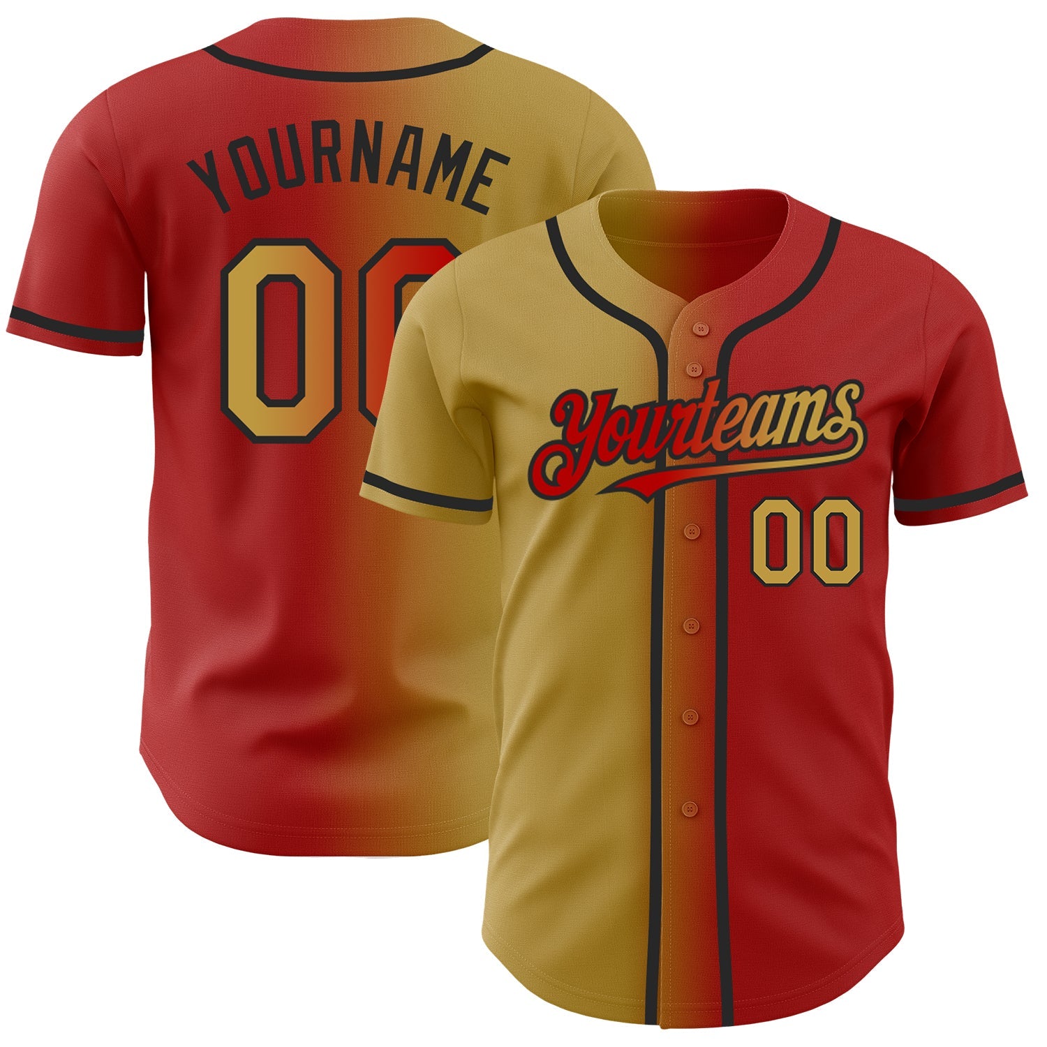 Custom Red Old Gold-Black Authentic Gradient Fashion Baseball Jersey - Sky-Custom