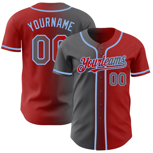 Custom Red Steel Gray-Light Blue Authentic Gradient Fashion Baseball Jersey - Sky-Custom