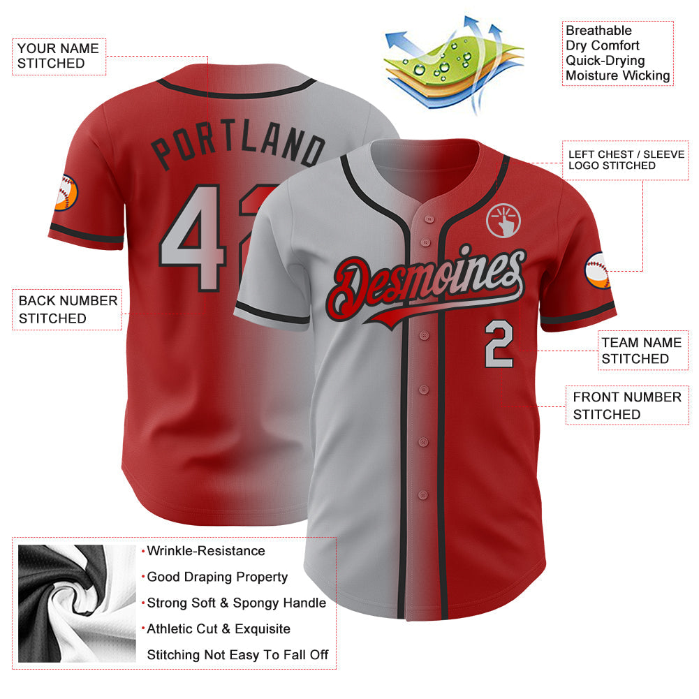 Custom Red Gray-Black Authentic Gradient Fashion Baseball Jersey - Sky-Custom