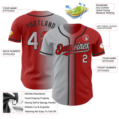 Custom Red Gray-Black Authentic Gradient Fashion Baseball Jersey - Sky-Custom