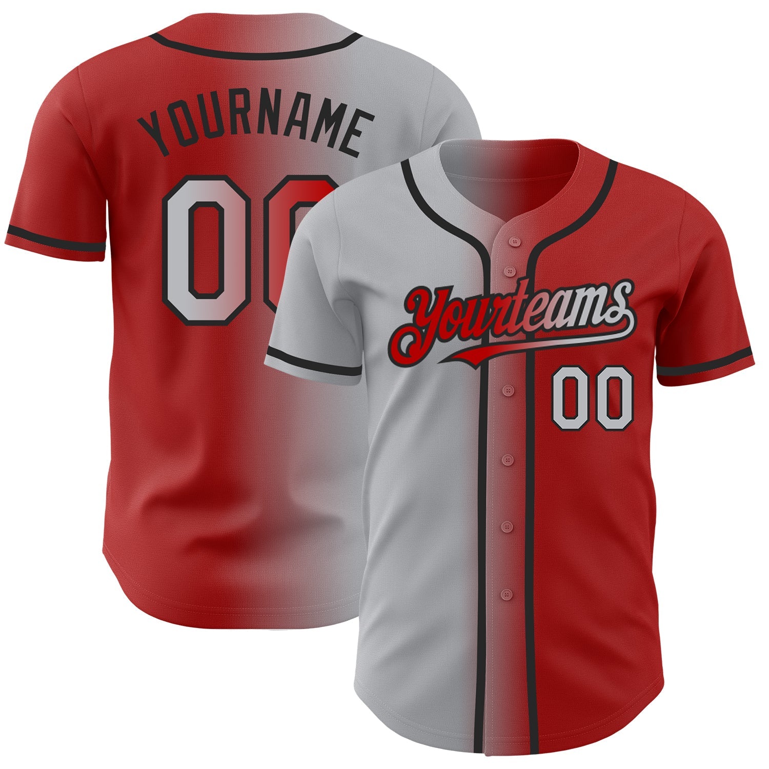 Custom Red Gray-Black Authentic Gradient Fashion Baseball Jersey - Sky-Custom