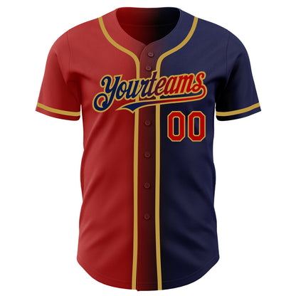Custom Navy Red-Old Gold Authentic Gradient Fashion Baseball Jersey - Sky-Custom