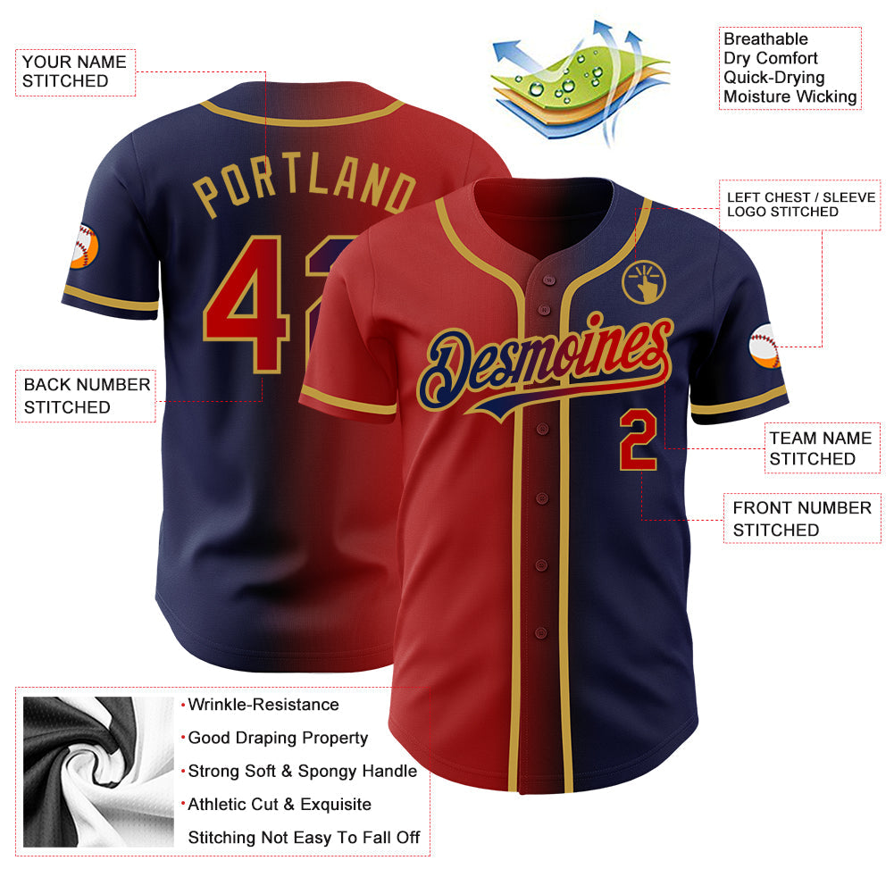Custom Navy Red-Old Gold Authentic Gradient Fashion Baseball Jersey - Sky-Custom