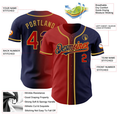 Custom Navy Red-Old Gold Authentic Gradient Fashion Baseball Jersey - Sky-Custom