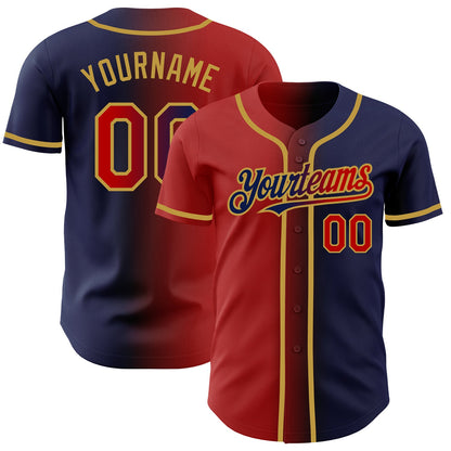 Custom Navy Red-Old Gold Authentic Gradient Fashion Baseball Jersey - Sky-Custom
