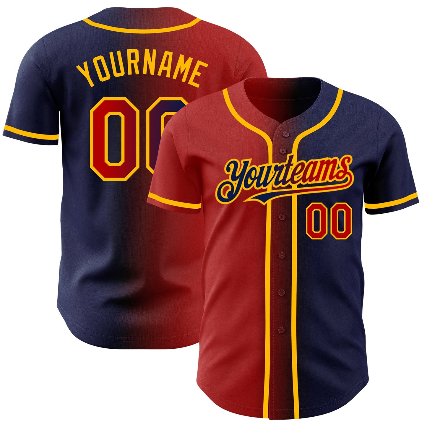 Custom Navy Red-Gold Authentic Gradient Fashion Baseball Jersey - Sky-Custom