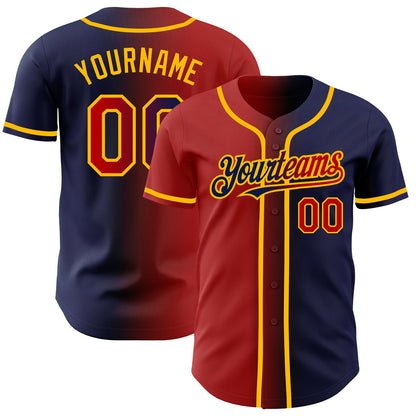 Custom Navy Red-Gold Authentic Gradient Fashion Baseball Jersey - Sky-Custom