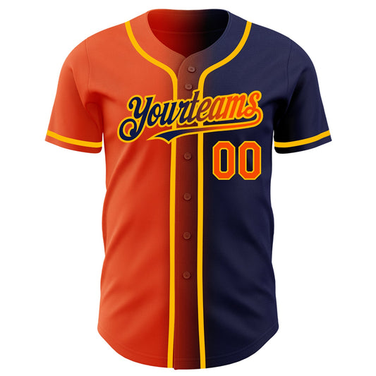 Custom Navy Orange-Gold Authentic Gradient Fashion Baseball Jersey - Sky-Custom