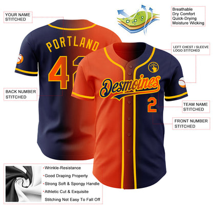Custom Navy Orange-Gold Authentic Gradient Fashion Baseball Jersey - Sky-Custom