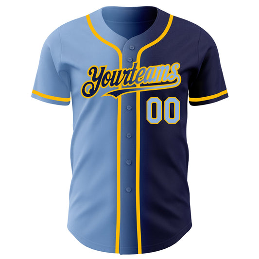 Custom Navy Light Blue-Gold Authentic Gradient Fashion Baseball Jersey - Sky-Custom