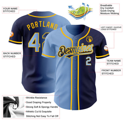 Custom Navy Light Blue-Gold Authentic Gradient Fashion Baseball Jersey - Sky-Custom