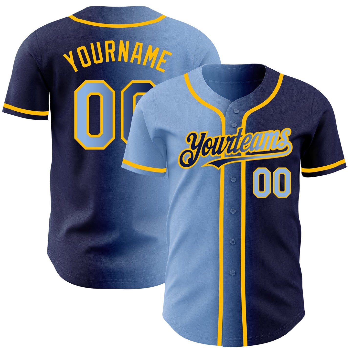 Custom Navy Light Blue-Gold Authentic Gradient Fashion Baseball Jersey - Sky-Custom