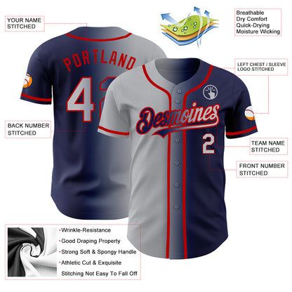 Custom Navy Gray-Red Authentic Gradient Fashion Baseball Jersey - Sky-Custom