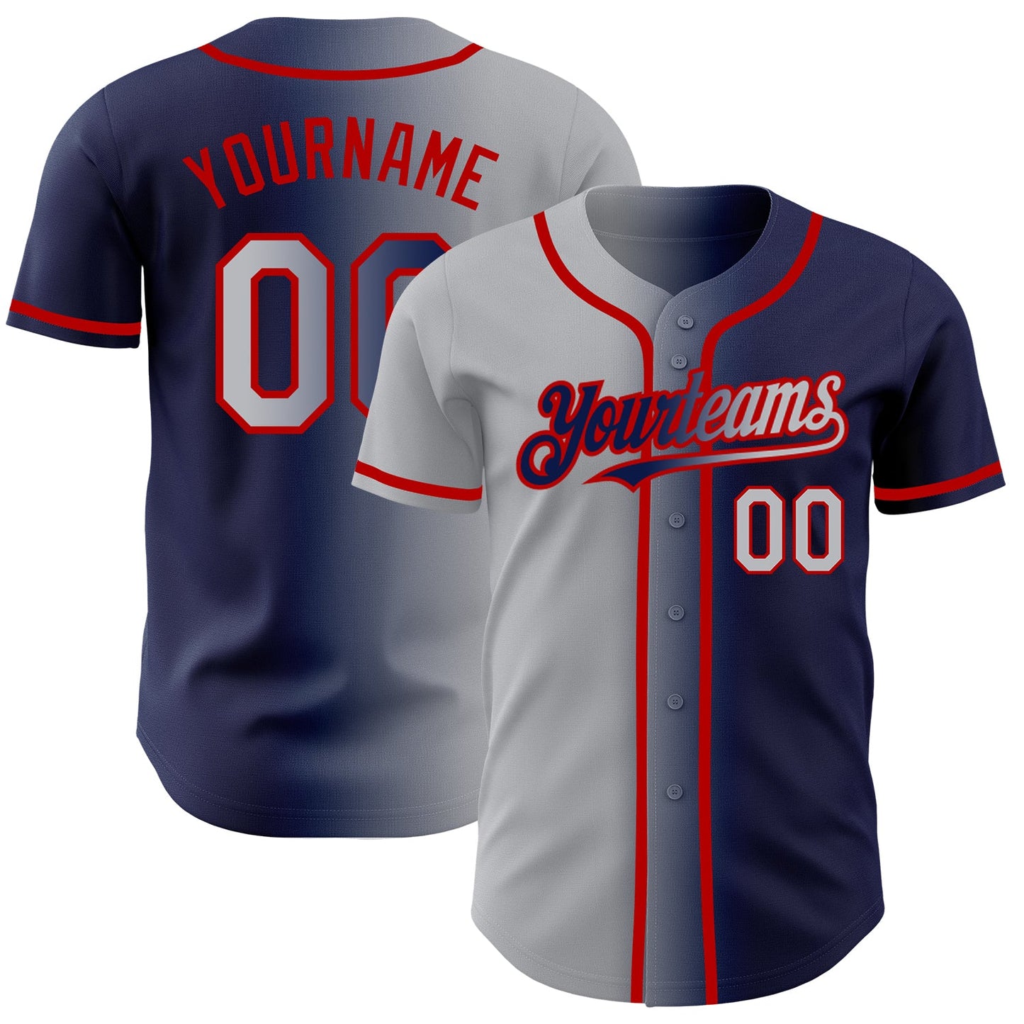 Custom Navy Gray-Red Authentic Gradient Fashion Baseball Jersey - Sky-Custom