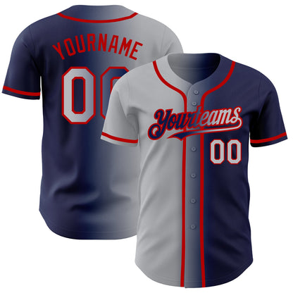 Custom Navy Gray-Red Authentic Gradient Fashion Baseball Jersey - Sky-Custom