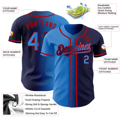 Custom Navy Electric Blue-Red Authentic Gradient Fashion Baseball Jersey - Sky-Custom
