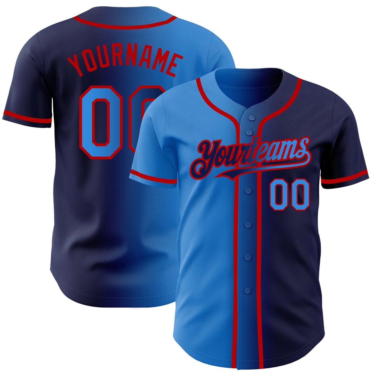 Custom Navy Electric Blue-Red Authentic Gradient Fashion Baseball Jersey - Sky-Custom