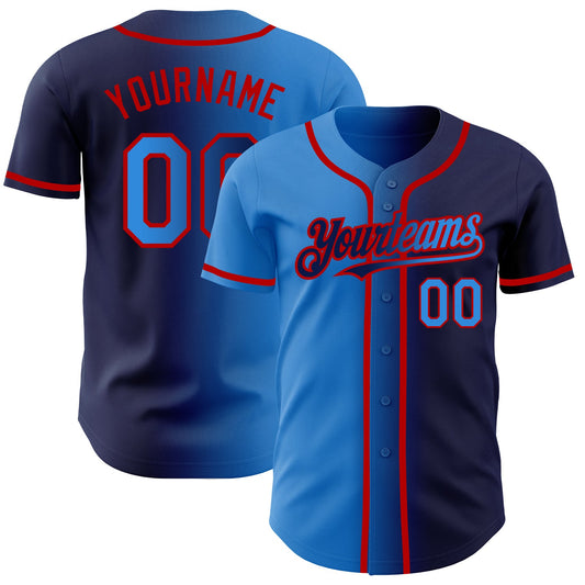 Custom Navy Electric Blue-Red Authentic Gradient Fashion Baseball Jersey - Sky-Custom