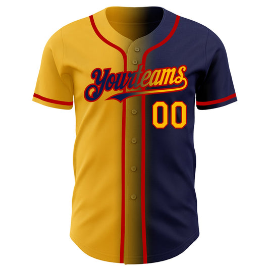 Custom Navy Gold-Red Authentic Gradient Fashion Baseball Jersey - Sky-Custom