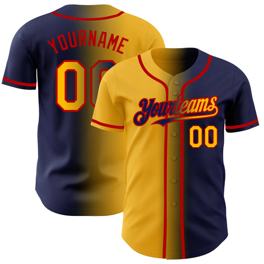 Custom Navy Gold-Red Authentic Gradient Fashion Baseball Jersey - Sky-Custom