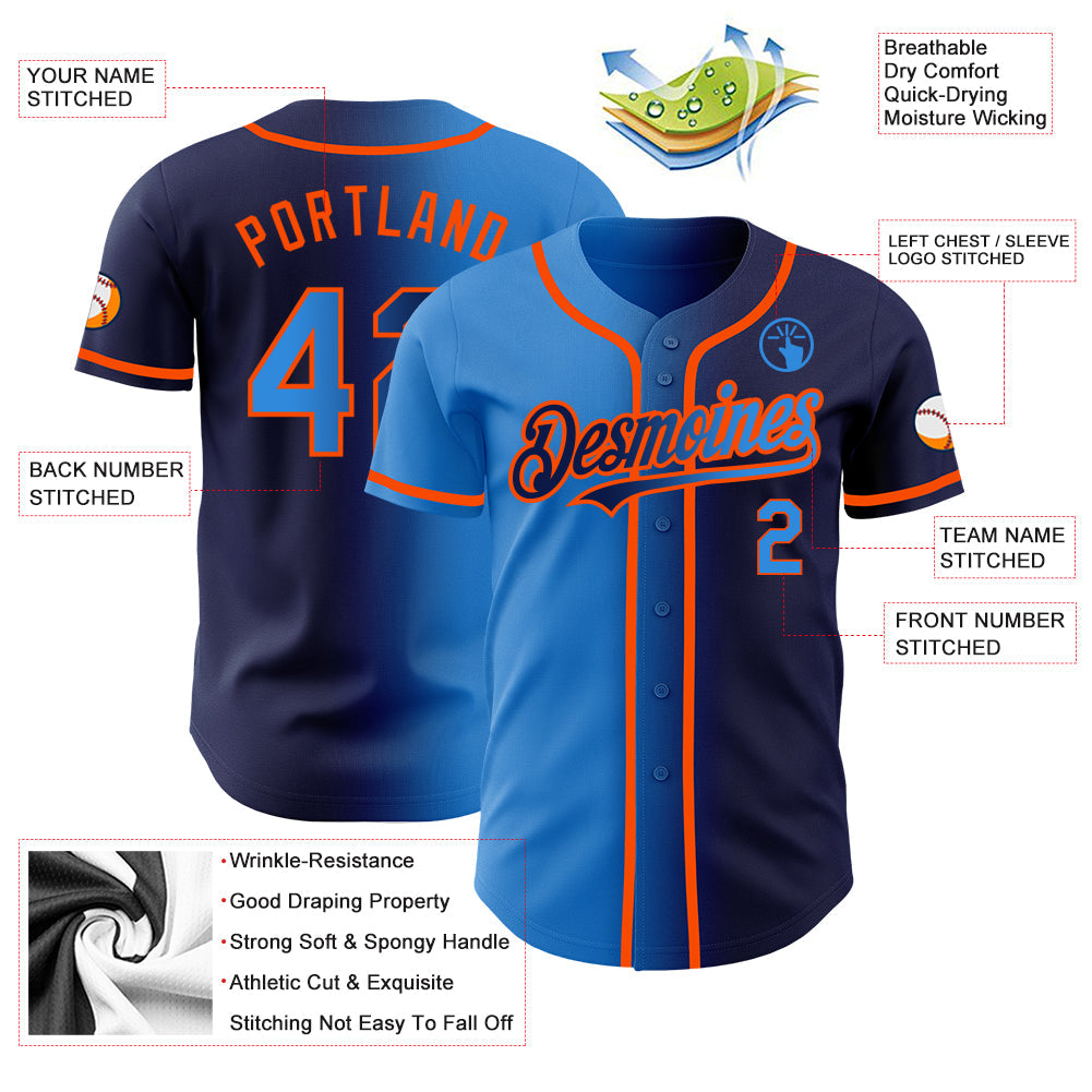Custom Navy Electric Blue-Orange Authentic Gradient Fashion Baseball Jersey - Sky-Custom