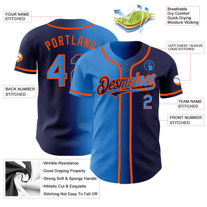 Custom Navy Electric Blue-Orange Authentic Gradient Fashion Baseball Jersey - Sky-Custom