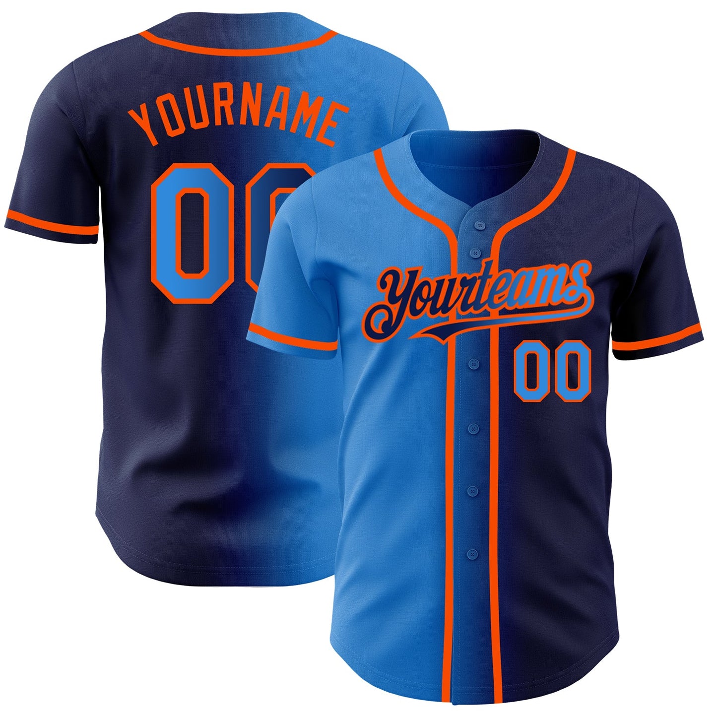 Custom Navy Electric Blue-Orange Authentic Gradient Fashion Baseball Jersey - Sky-Custom