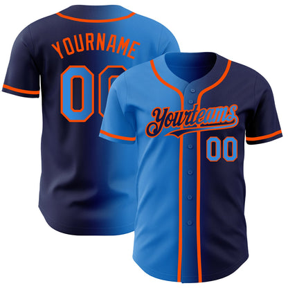 Custom Navy Electric Blue-Orange Authentic Gradient Fashion Baseball Jersey - Sky-Custom