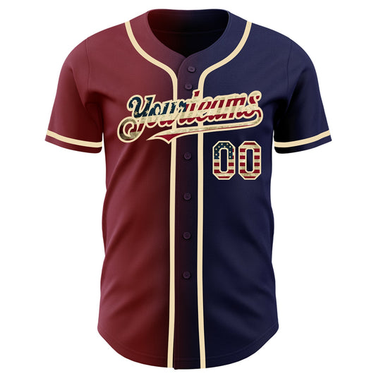Custom Navy Vintage USA Flag Maroon-City Cream Authentic Gradient Fashion Baseball Jersey - Sky-Custom