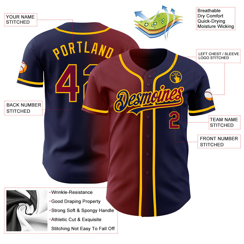 Custom Navy Maroon-Gold Authentic Gradient Fashion Baseball Jersey - Sky-Custom