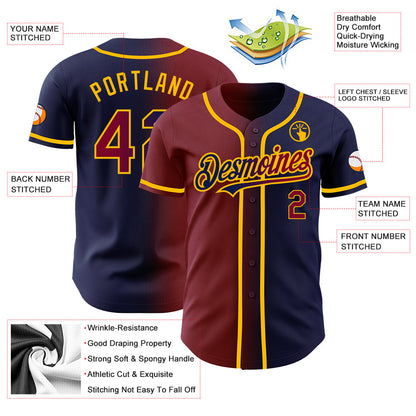 Custom Navy Maroon-Gold Authentic Gradient Fashion Baseball Jersey - Sky-Custom