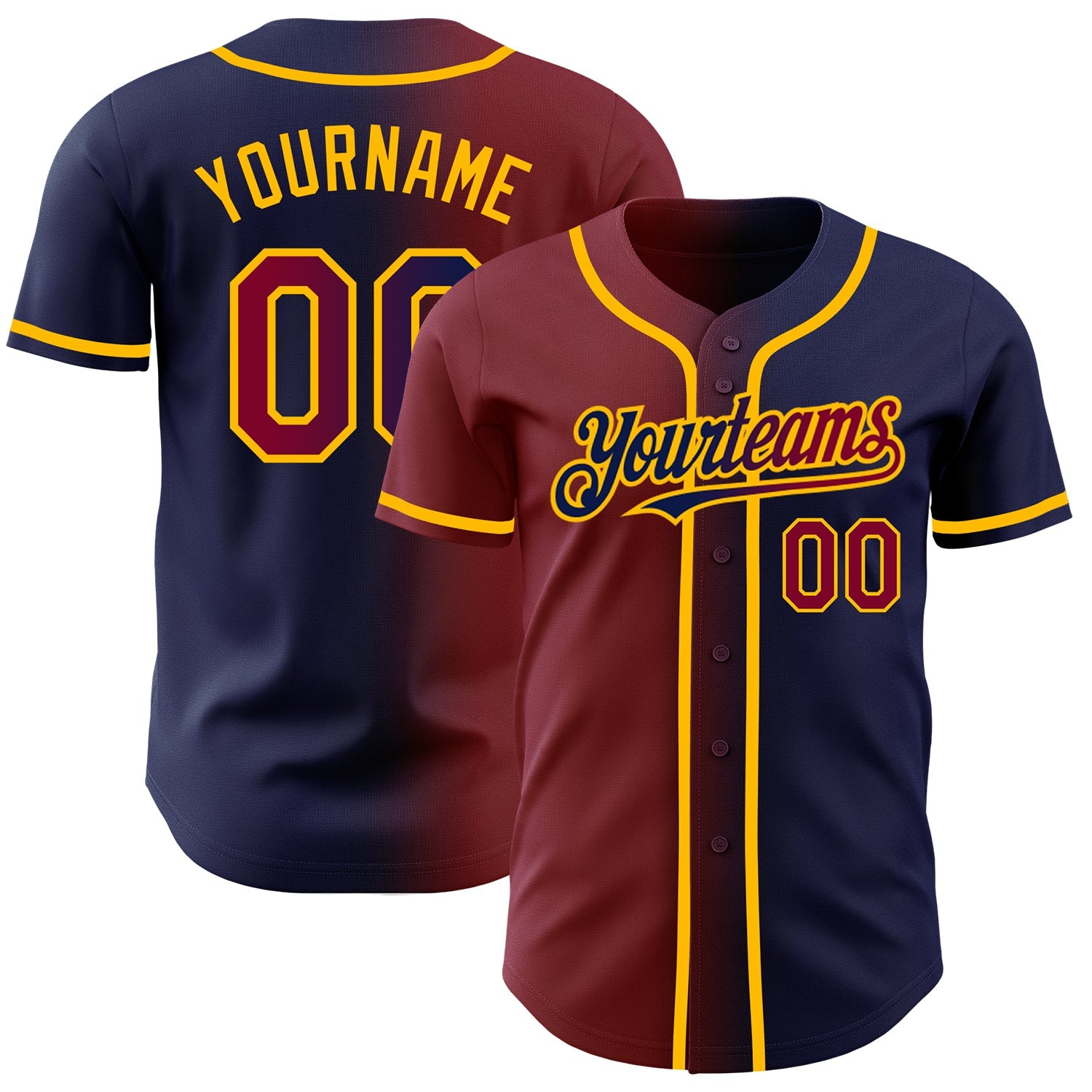 Custom Navy Maroon-Gold Authentic Gradient Fashion Baseball Jersey - Sky-Custom