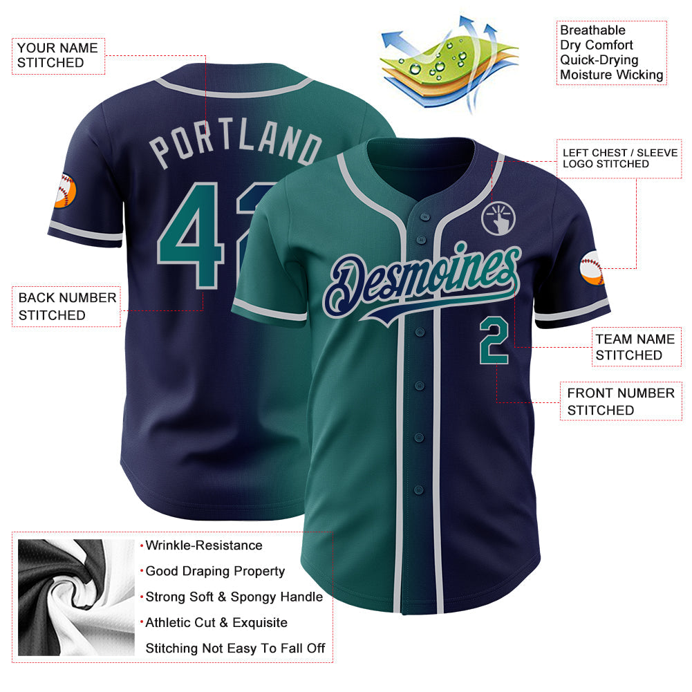 Custom Navy Teal-Gray Authentic Gradient Fashion Baseball Jersey - Sky-Custom