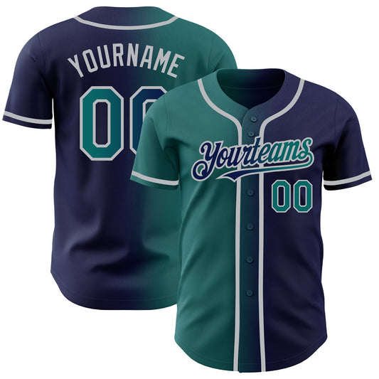 Custom Navy Teal-Gray Authentic Gradient Fashion Baseball Jersey - Sky-Custom