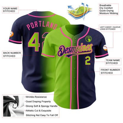 Custom Navy Neon Green-Pink Authentic Gradient Fashion Baseball Jersey - Sky-Custom
