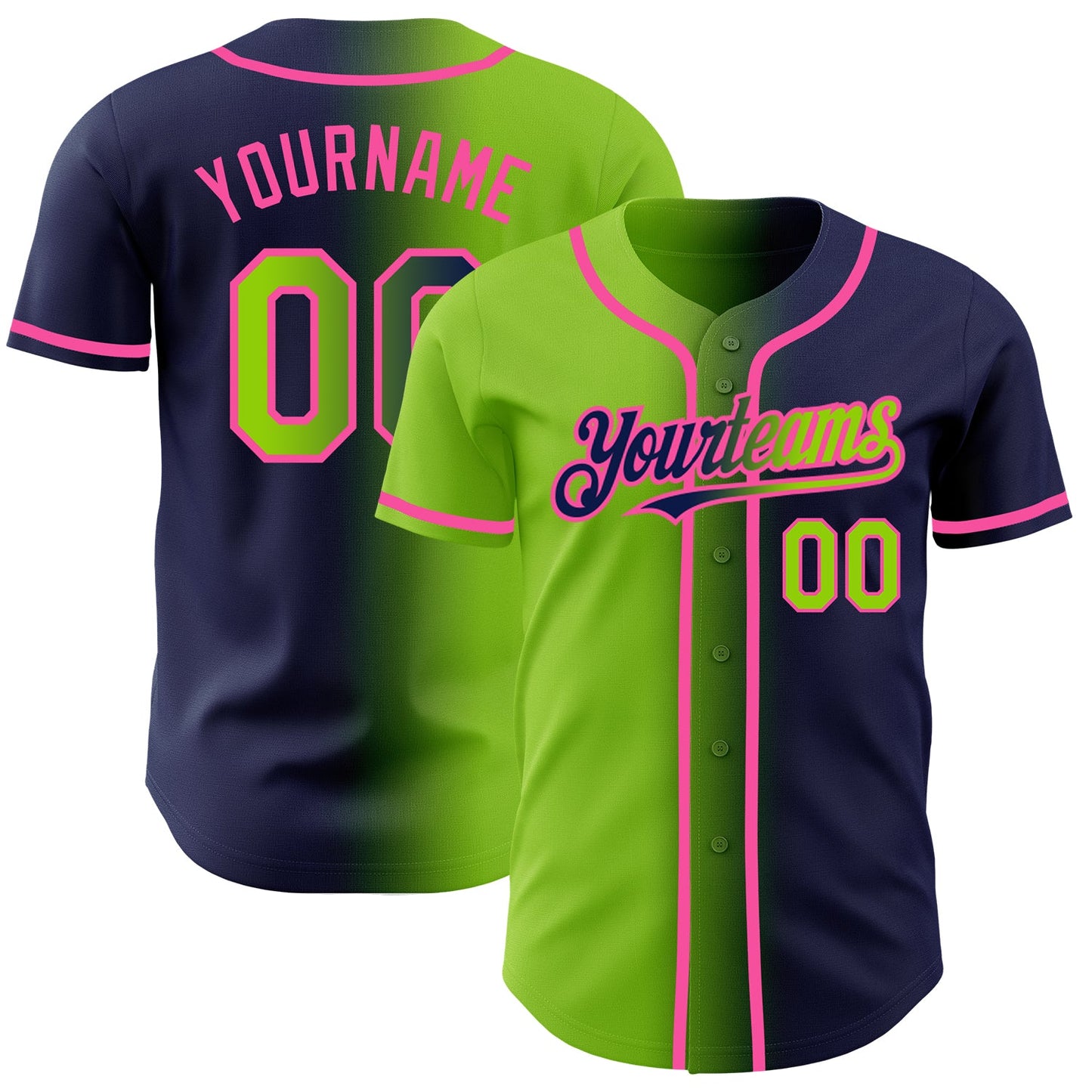 Custom Navy Neon Green-Pink Authentic Gradient Fashion Baseball Jersey - Sky-Custom